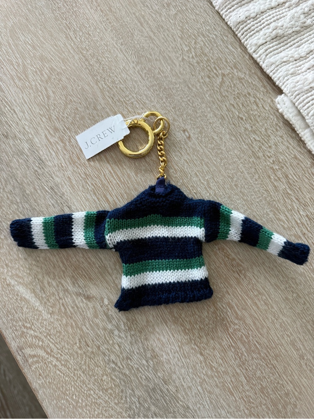 J. Crew Navy, Green & White Striped Sweater Keychain